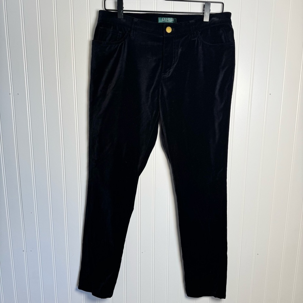 Lauren Ralph Lauren Black Velvet Straight Leg Dress Pants Women’s Size 8 Petite - Picture 2 of 10